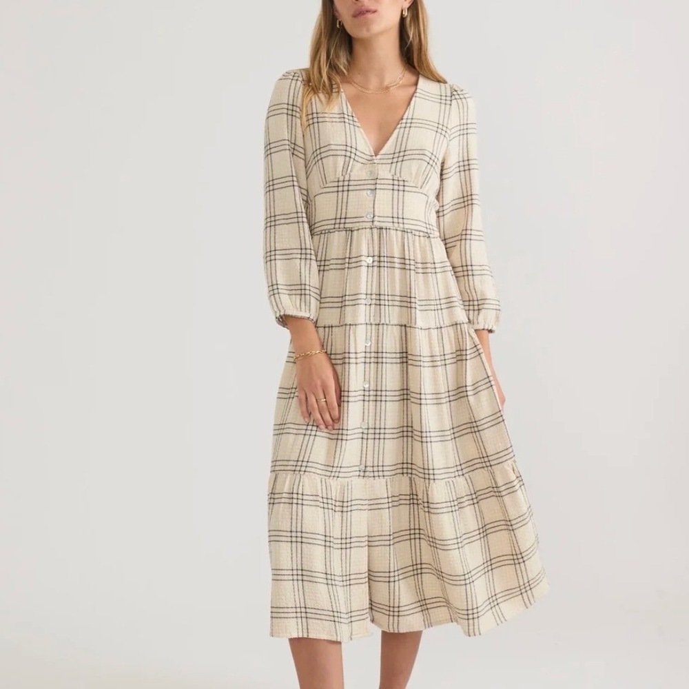 Marine Layer Maeve Maxi Dress in Cream Windowpane Size Medium